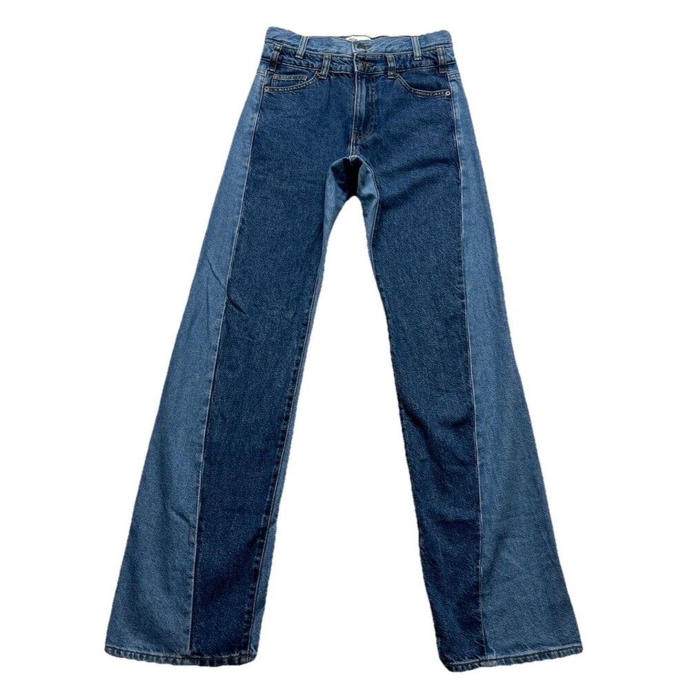 Zara Jeans Womens 2 Blue Two-tone Asymmetrical Straight Denim Grunge Slouchy Y2K